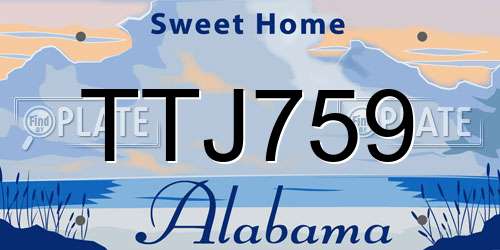 TTJ759 Alabama License Plate