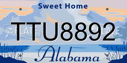 TTU8892 Alabama License Plate