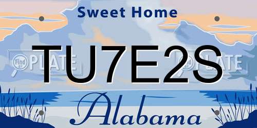 TU7E2S Alabama License Plate