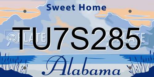 TU7S285 Alabama License Plate
