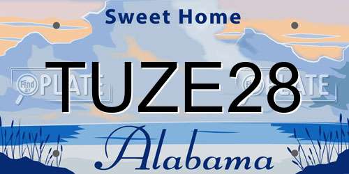TUZE28 Alabama License Plate