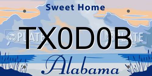 TX0D0B Alabama License Plate