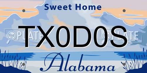 TX0D0S Alabama License Plate