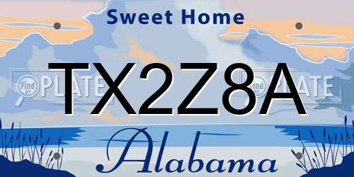 TX2Z8A Alabama License Plate