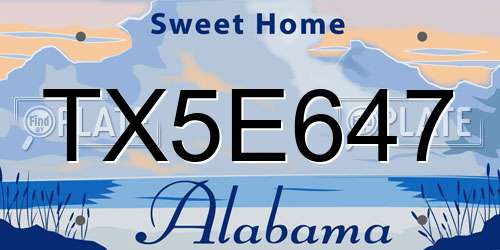 TX5E647 Alabama License Plate