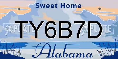 TY6B7D Alabama License Plate