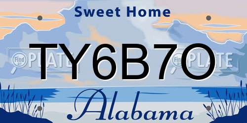 TY6B7O Alabama License Plate