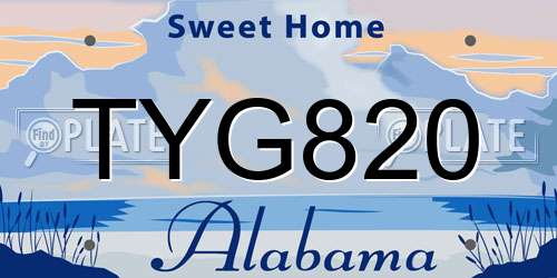 TYG820 Alabama License Plate