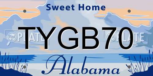 TYGB70 Alabama License Plate