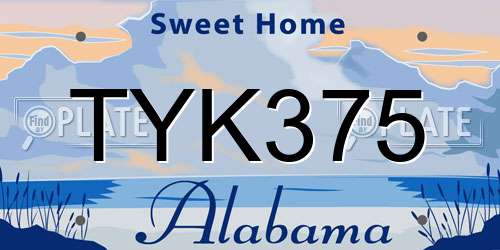 TYK375 Alabama License Plate