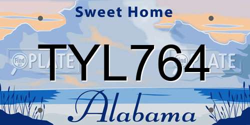 TYL764 Alabama License Plate