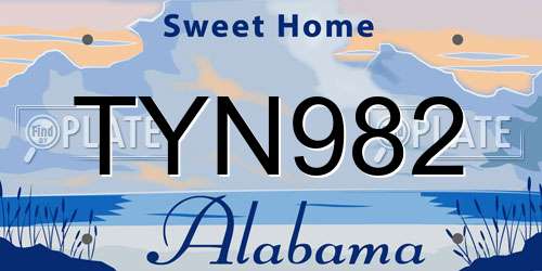 TYN982 Alabama License Plate