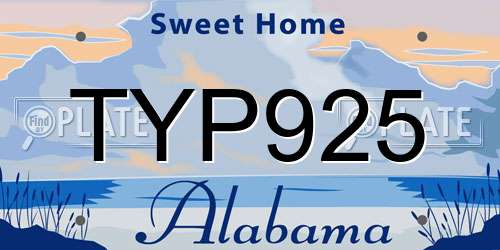 TYP925 Alabama License Plate