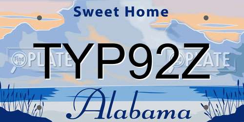 TYP92Z Alabama License Plate