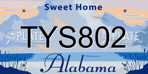 TYS802 Alabama License Plate