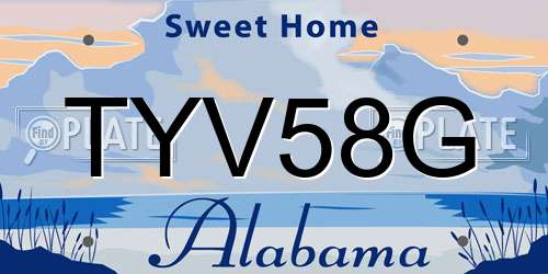 TYV58G Alabama License Plate