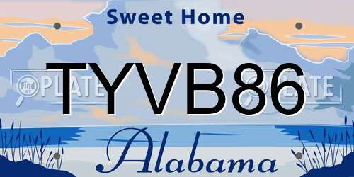 TYVB86 Alabama License Plate
