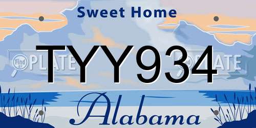 TYY934 Alabama License Plate