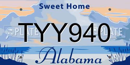 TYY940 Alabama License Plate