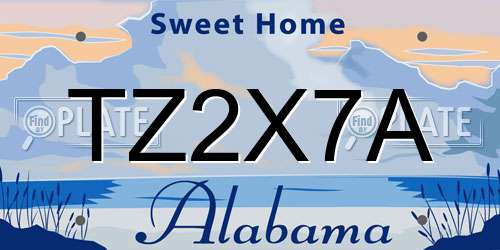 TZ2X7A Alabama License Plate