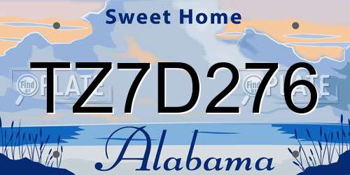 TZ7D276 Alabama License Plate