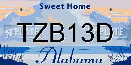 TZB13D Alabama License Plate