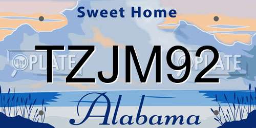TZJM92 Alabama License Plate