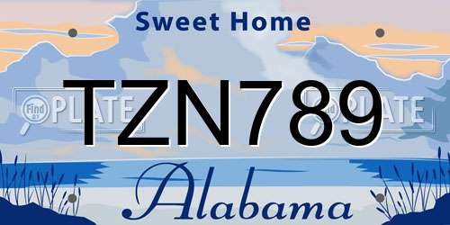 TZN789 Alabama License Plate