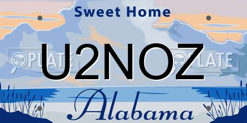 U2NOZ Alabama License Plate