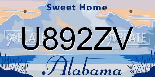 U892ZV Alabama License Plate