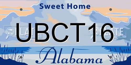 UBCT16 Alabama License Plate