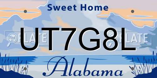 UT7G8L Alabama License Plate