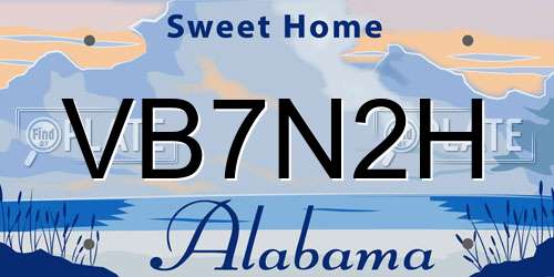 VB7N2H Alabama License Plate