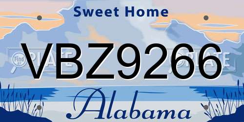 VBZ9266 Alabama License Plate