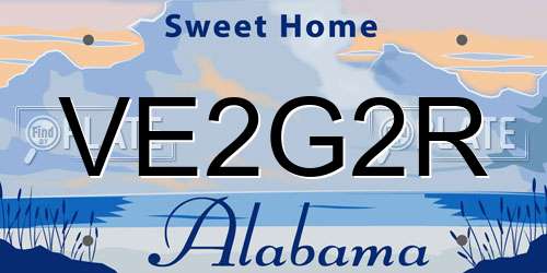 VE2G2R Alabama License Plate