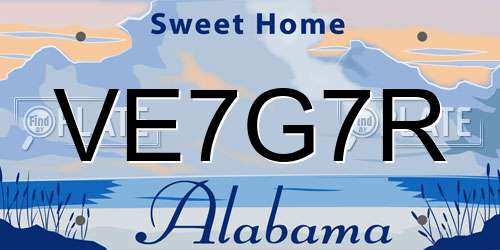 VE7G7R Alabama License Plate