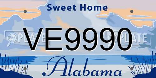 VE9990 Alabama License Plate