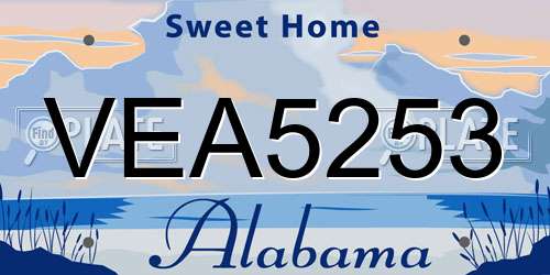 VEA5253 Alabama License Plate