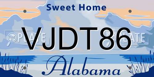VJDT86 Alabama License Plate