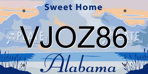 VJOZ86 Alabama License Plate