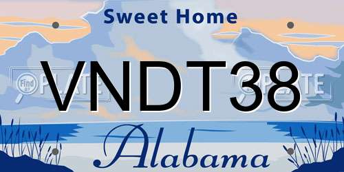 VNDT38 Alabama License Plate