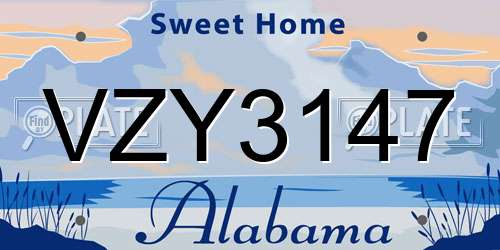 VZY3147 Alabama License Plate