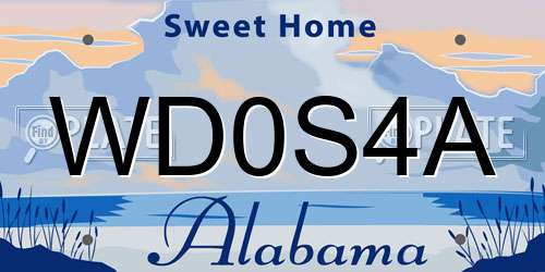 WD0S4A Alabama License Plate