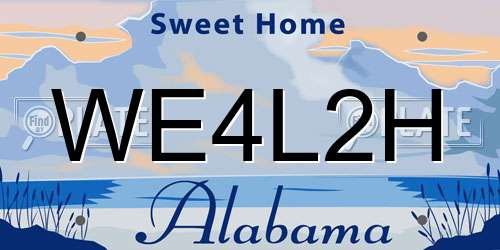 WE4L2H Alabama License Plate