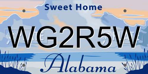 WG2R5W Alabama License Plate