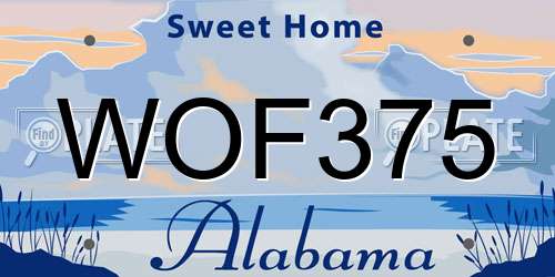 WOF375 Alabama License Plate