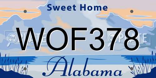WOF378 Alabama License Plate