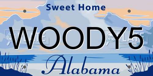 WOODY5 Alabama License Plate