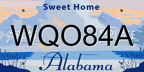 WQO84A Alabama License Plate