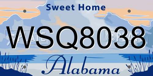 WSQ8038 Alabama License Plate